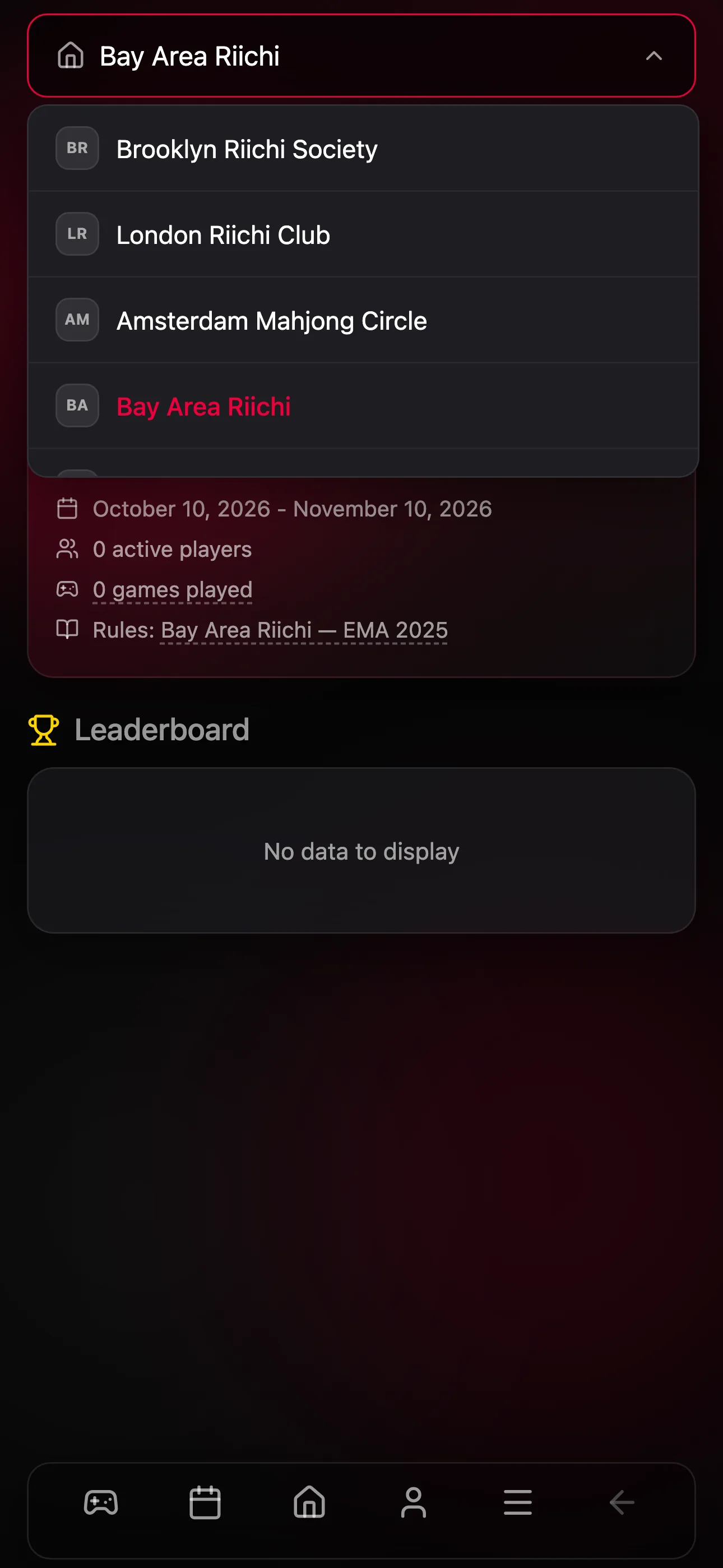 Choosing a club on the Rating page