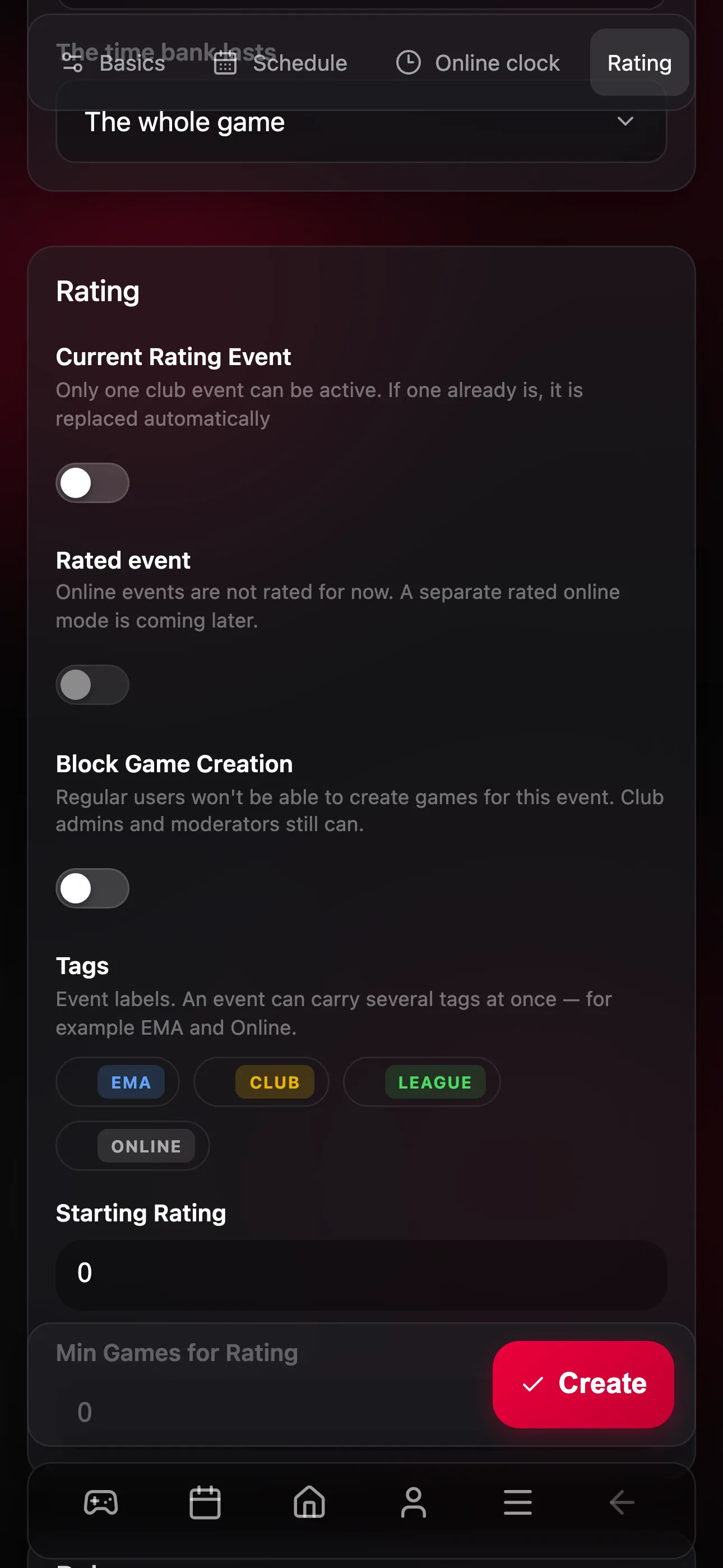 The Rated event switch, turned off