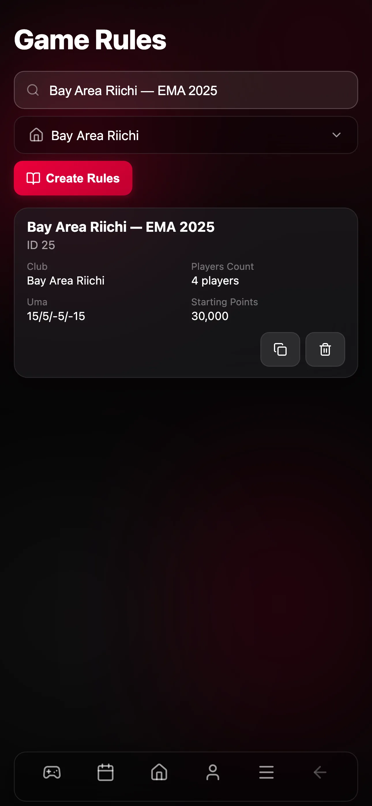 Club rules and the create button