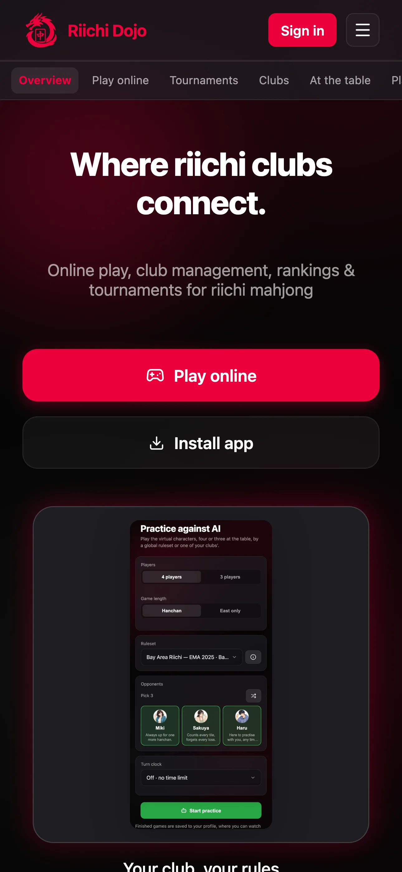Play online on the Riichi Dojo home page