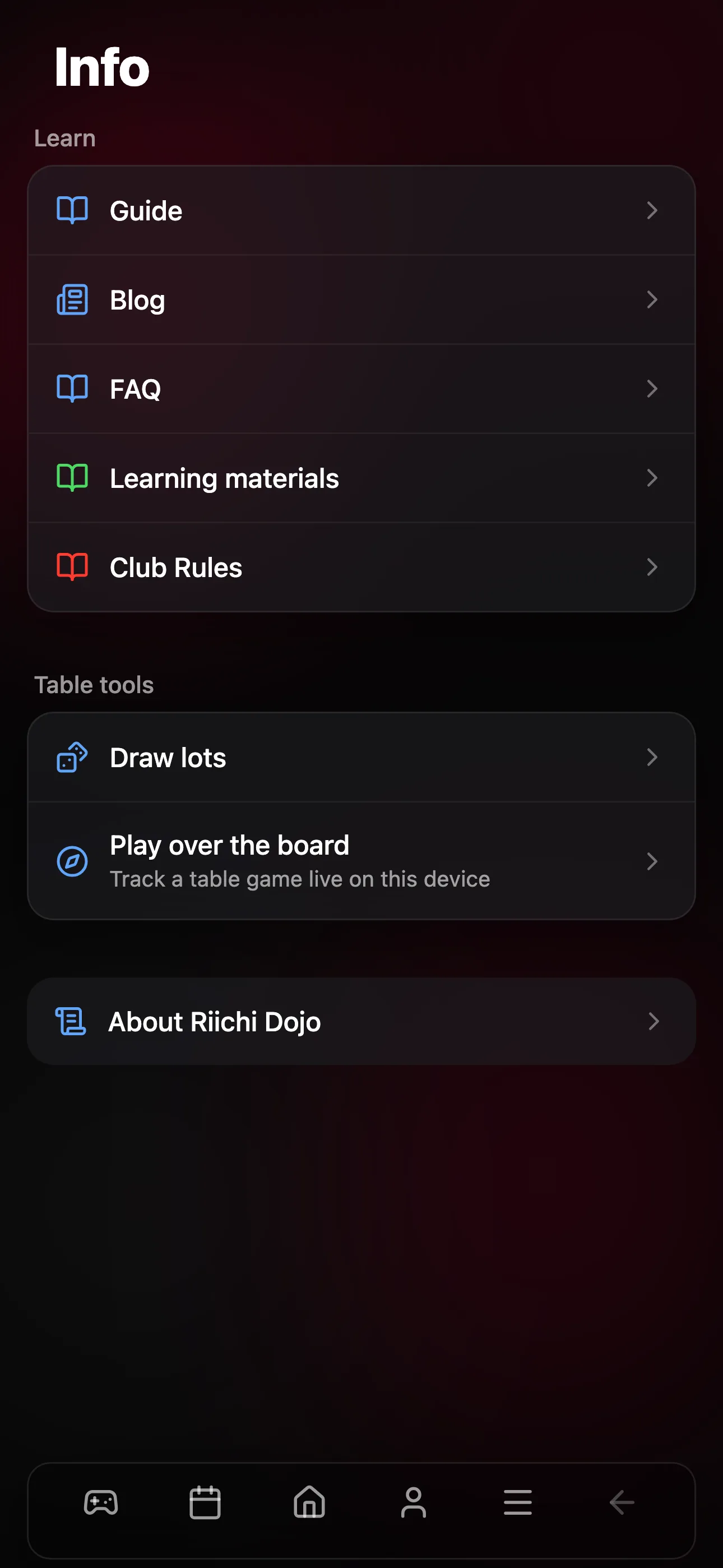 The Info sections in Riichi Dojo