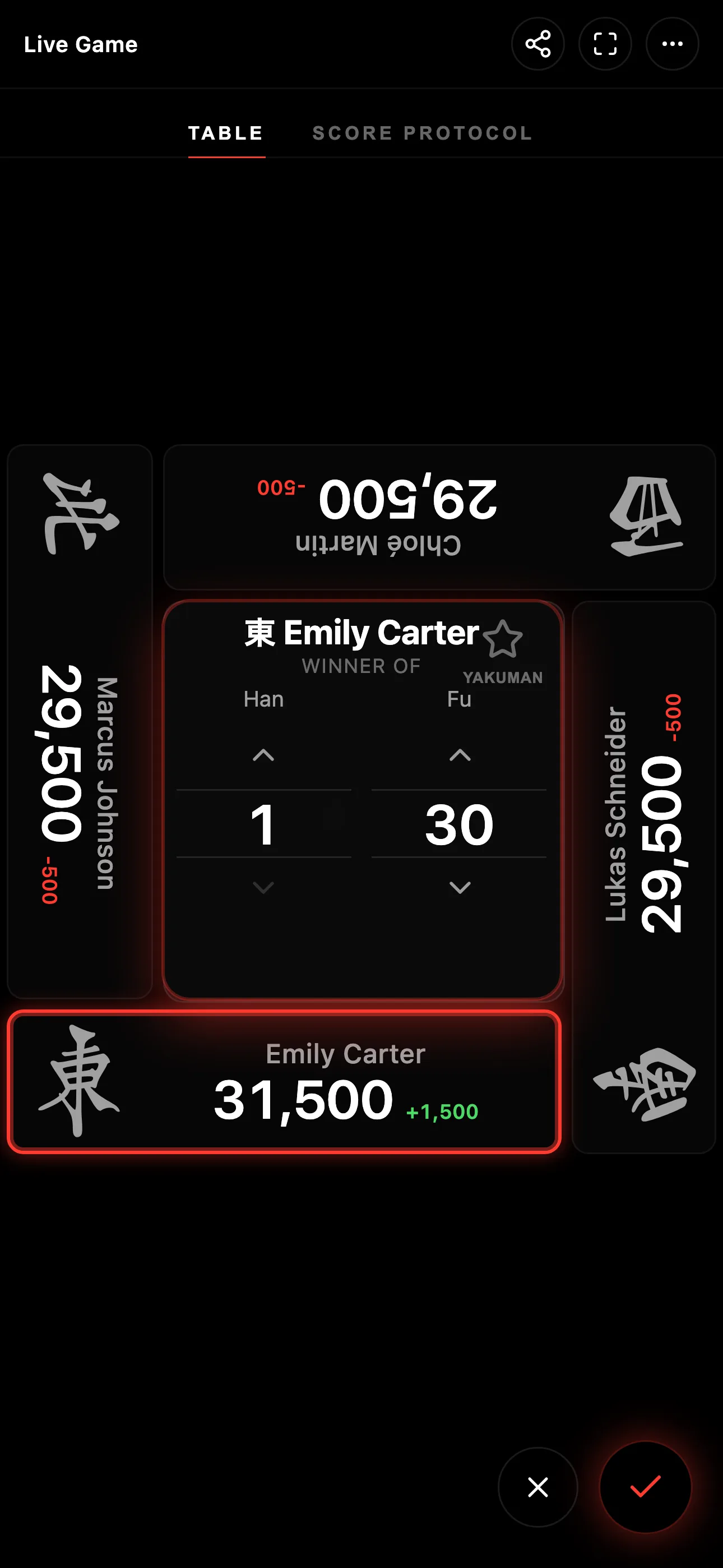 OTB score calculation and hand declaring