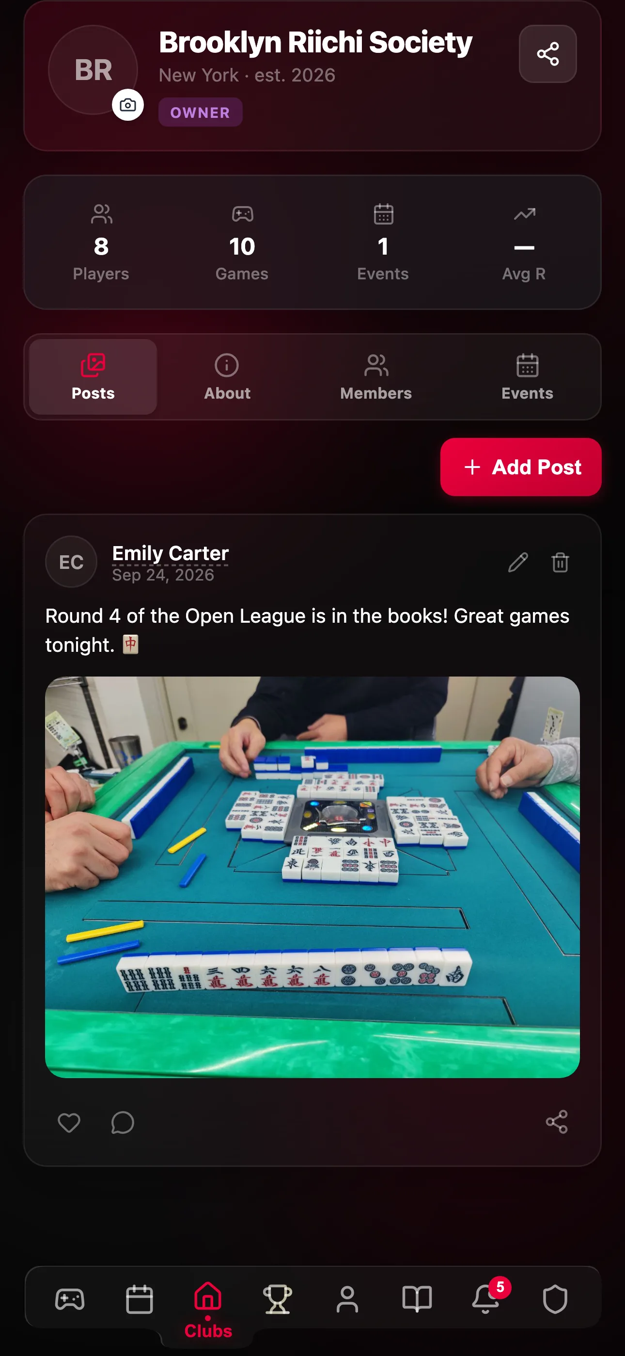 Club photo feed and community memories