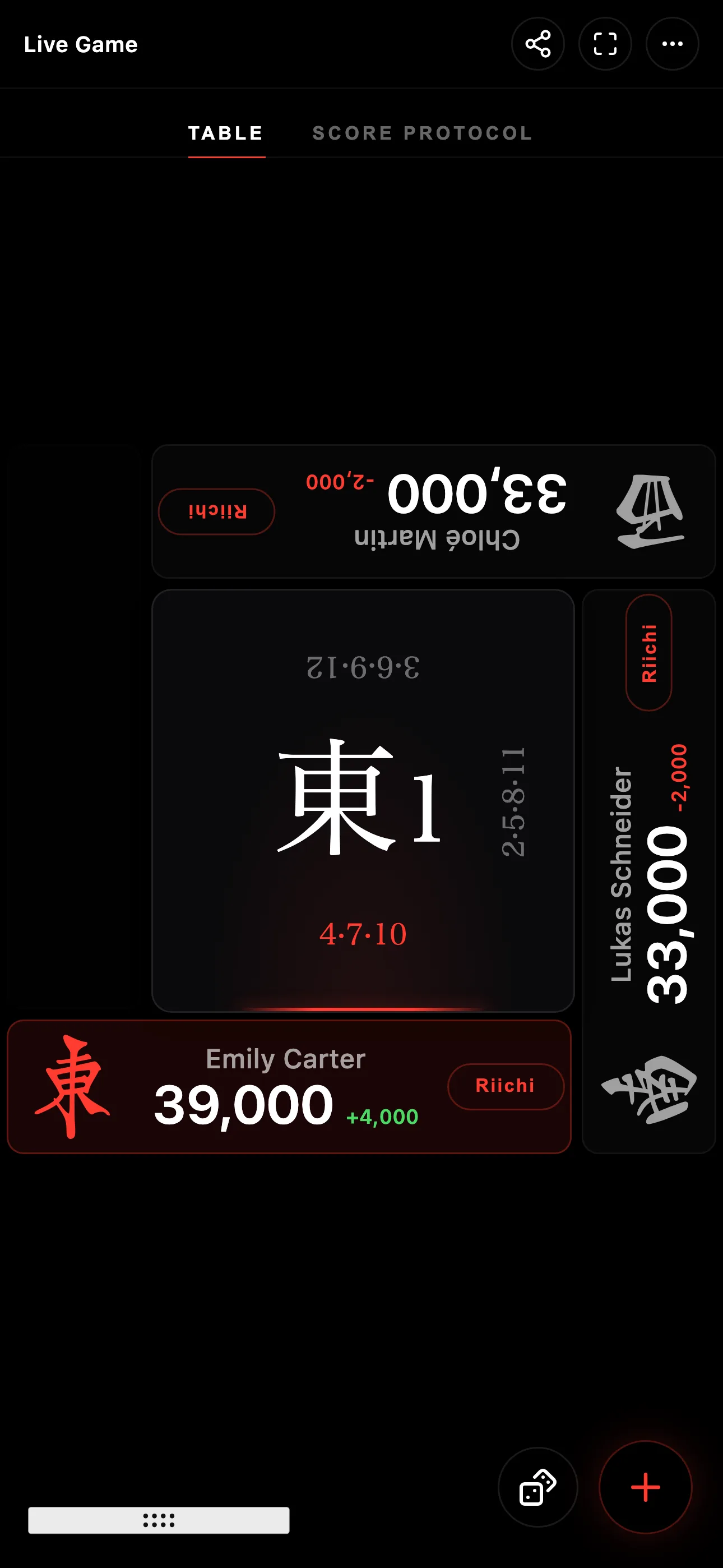 Dedicated 3-player sanma board with vacant North