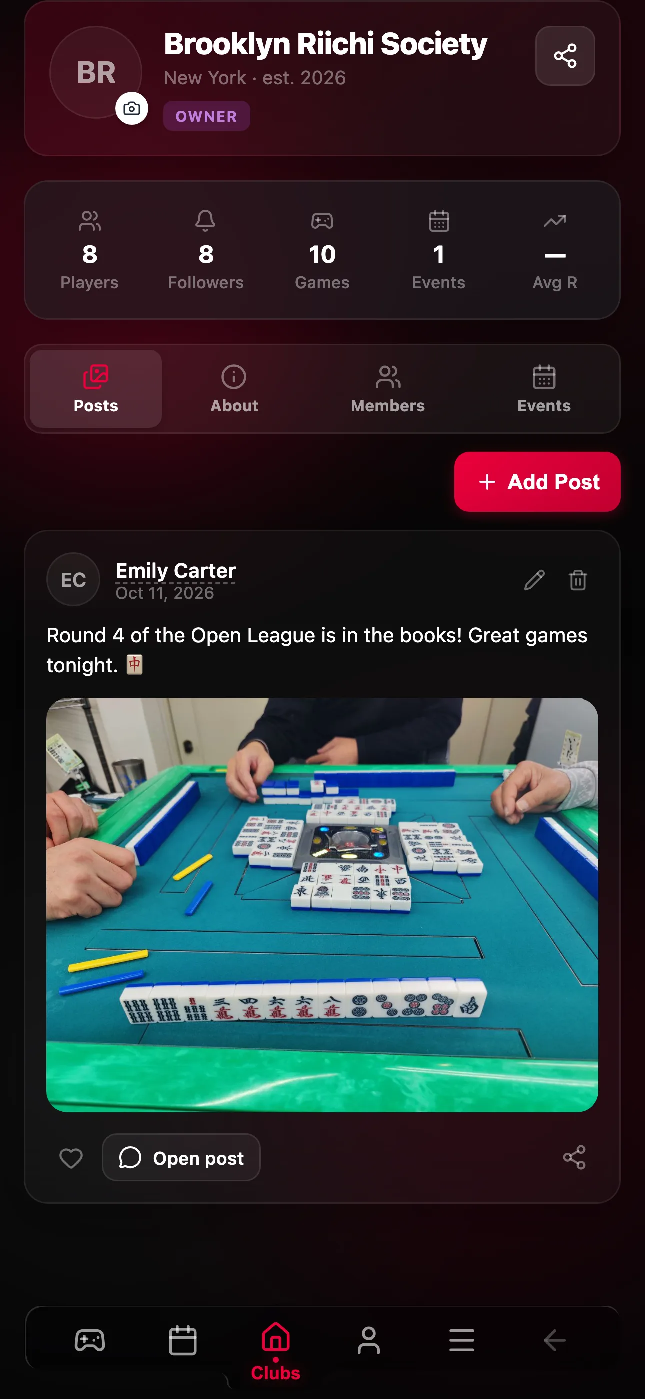 Club photo feed and community memories